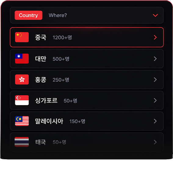 중화권 및 동남아 6개 국가 네트워크